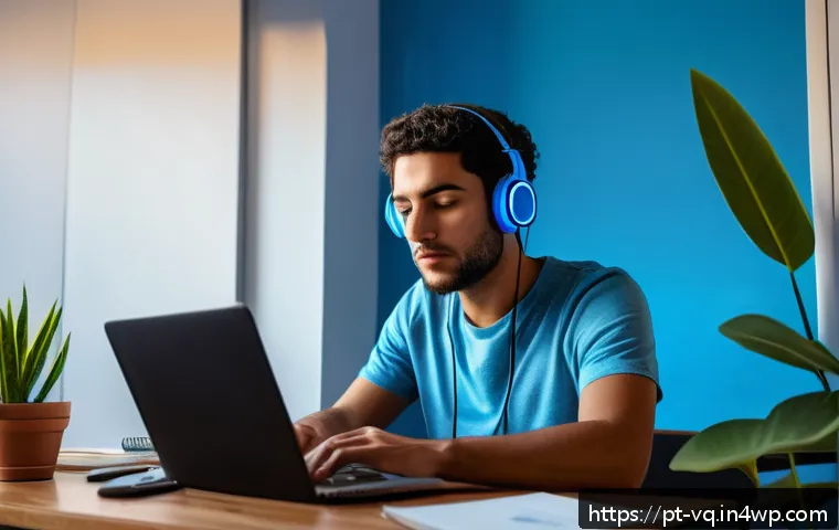 기술 균형 생활 설계법의 위험 요소 - A modern Brazilian home office scene featuring a young adult working remotely with multiple digital ...